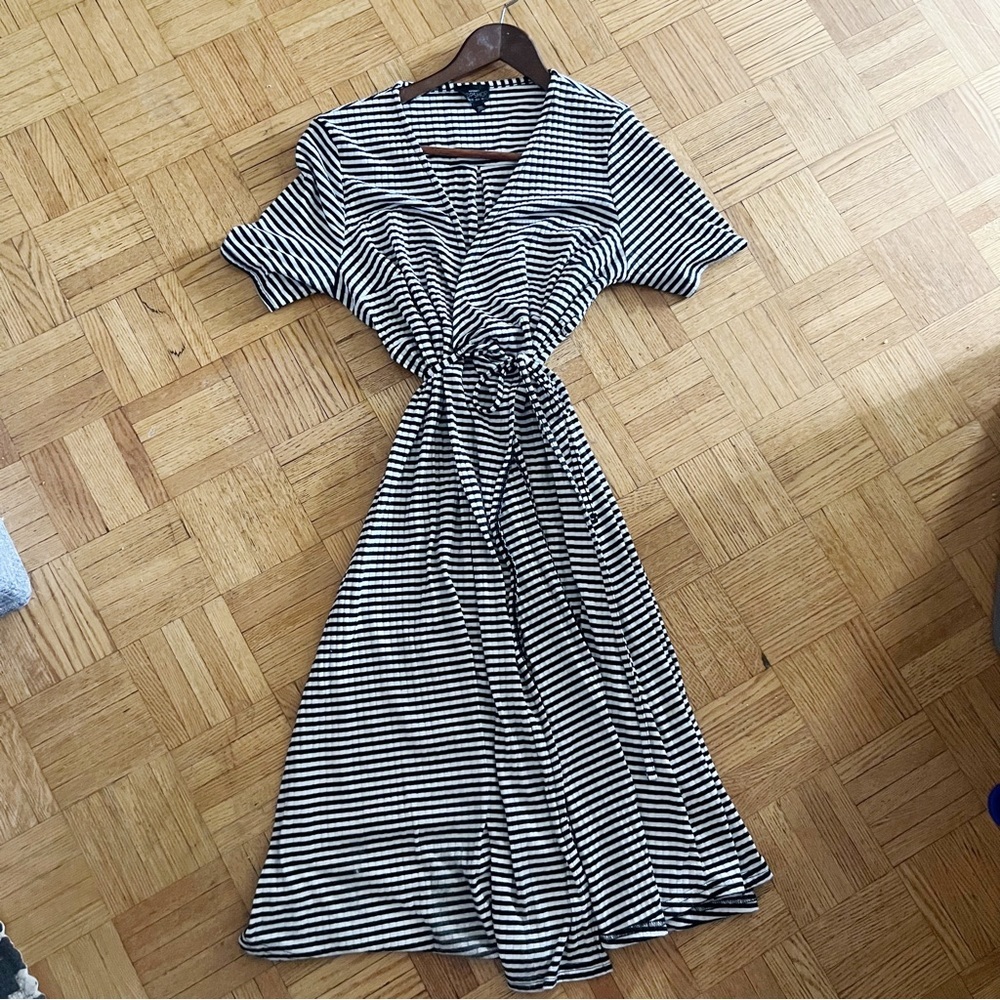 Topshop Maternity Black & White Striped Wrap Dress - Size US 8